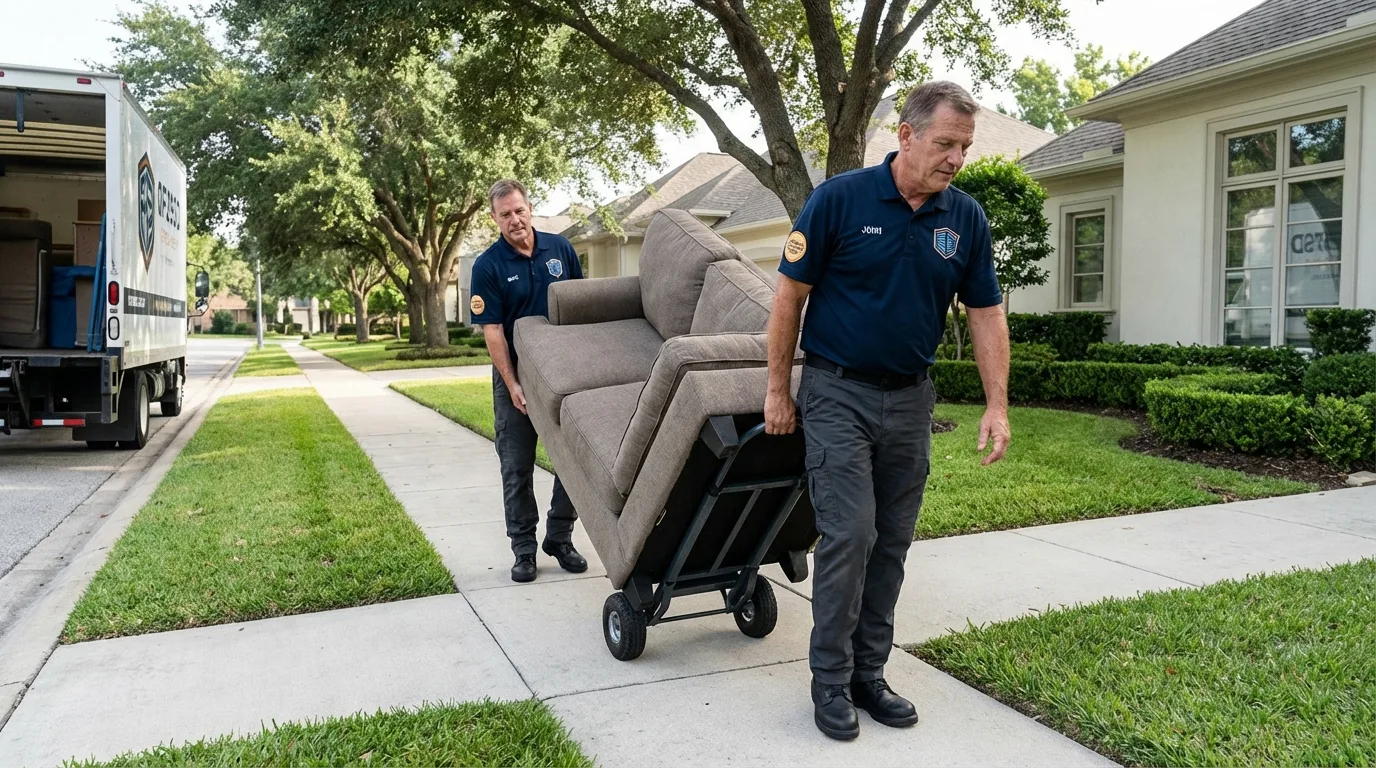 Local residential moving crew loading furniture in Logansport, LA