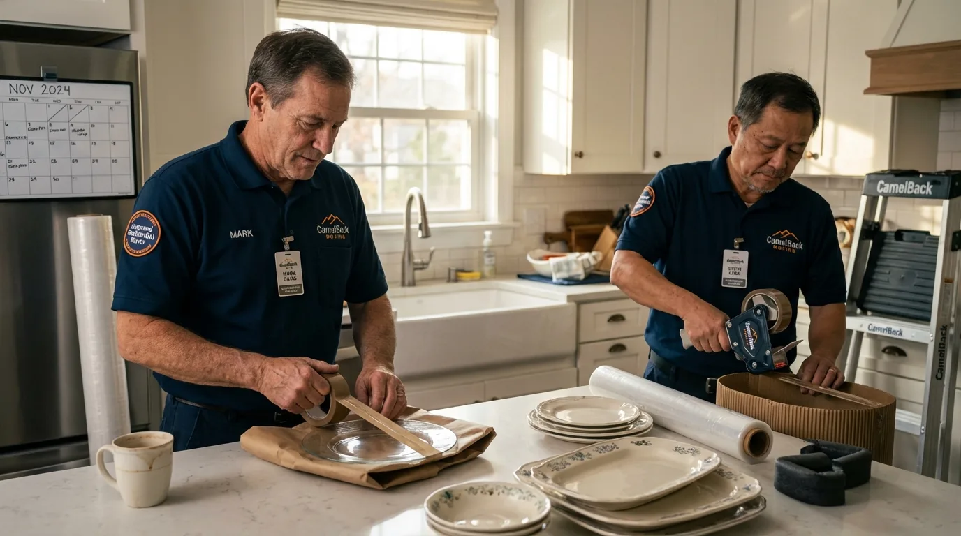 Professional crew packing kitchen dishware in Logansport, LA